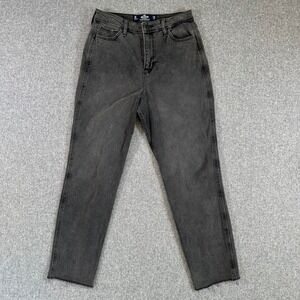 Hollister Ultra High Rise Mom Jeans 1R W25 L27 Black Vintage Stretch Raw Hem
